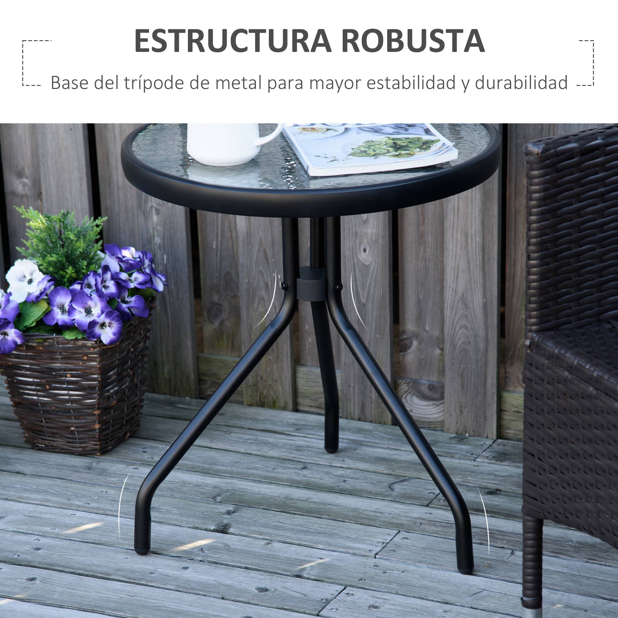 Table basse jardin métal verre pour terrasse design minimaliste 50x55cm noir - ComfortXL Outdoor Living - Image 7