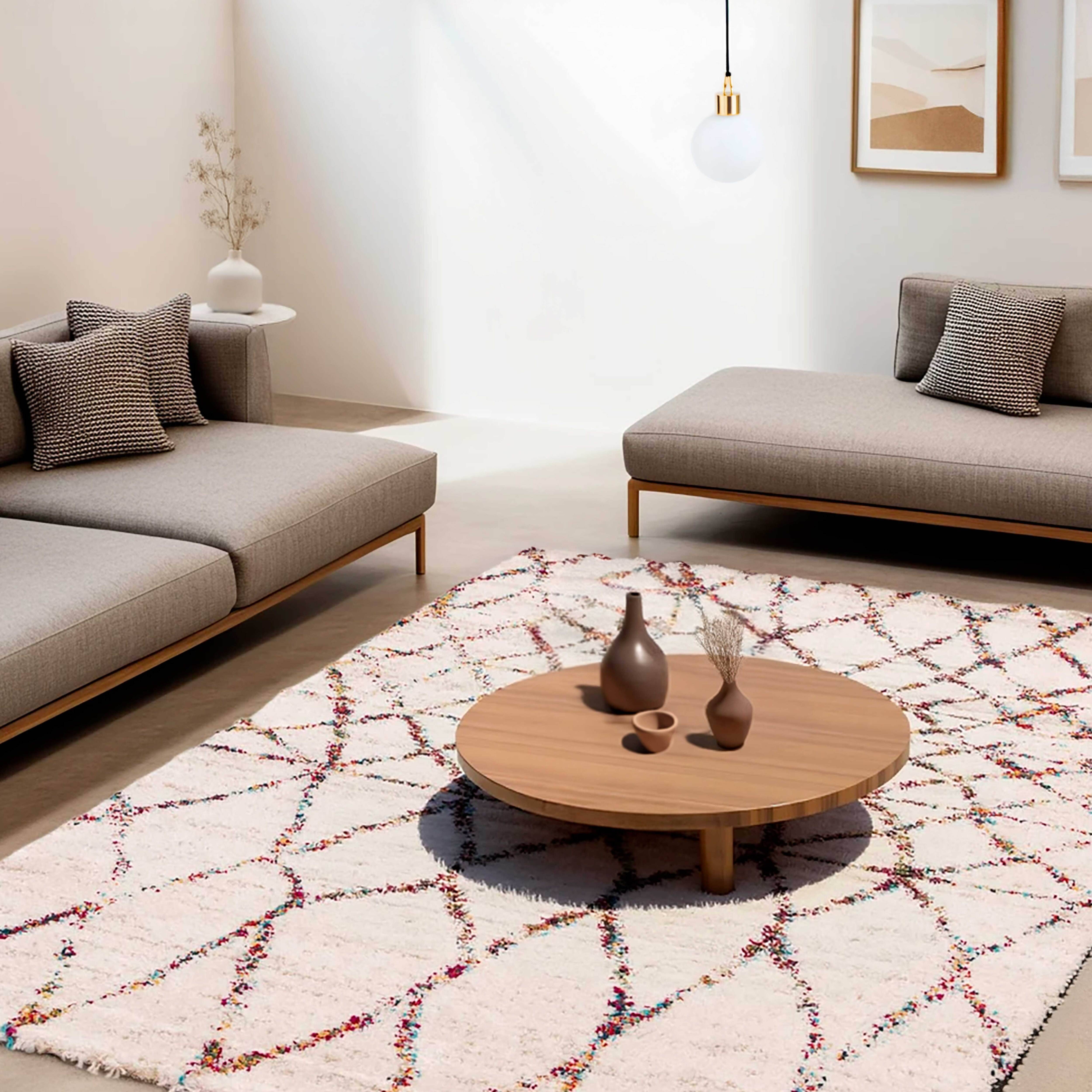 Oviala - Tapis rectangulaire à poils longs motif ethnique beige 120x170 cm Asma - Oviala - Imagen 2