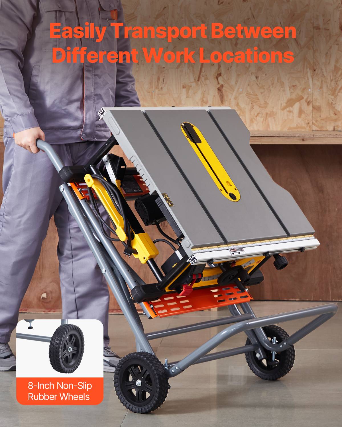 VEVOR Support pliable scie table, roues caoutchouc 203 mm, charge 158,76 kg. - Image 3