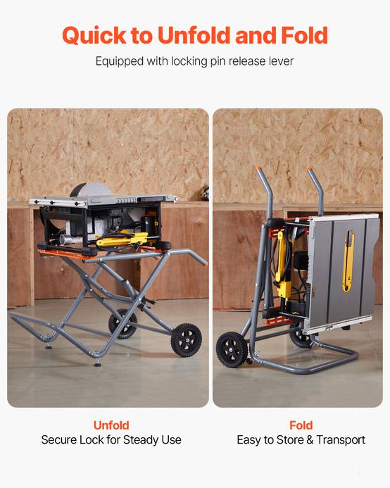 VEVOR Support pliable scie table, roues caoutchouc 203 mm, charge 158,76 kg. - Image 4