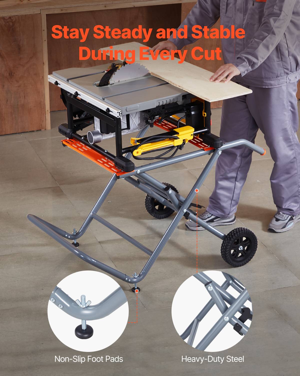VEVOR Support pliable scie table, roues caoutchouc 203 mm, charge 158,76 kg. - Image 6