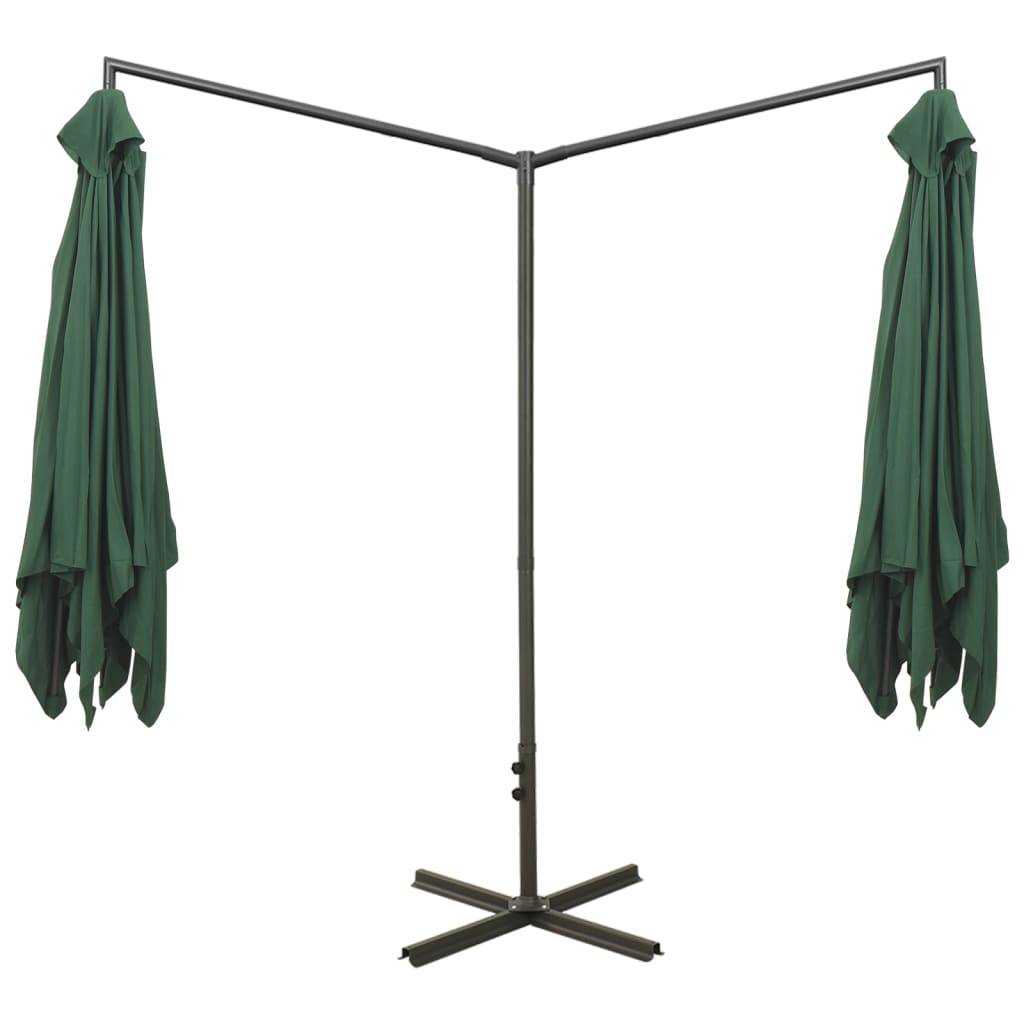 Parasol de jardin double avec mât en acier vert, 600 x 290 x 260 cm - PANGIVO - Image 4
