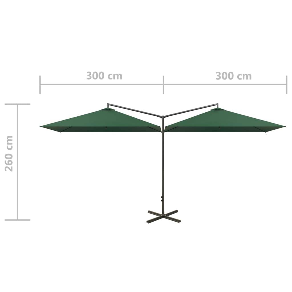 Parasol de jardin double avec mât en acier vert, 600 x 290 x 260 cm - PANGIVO - Image 8