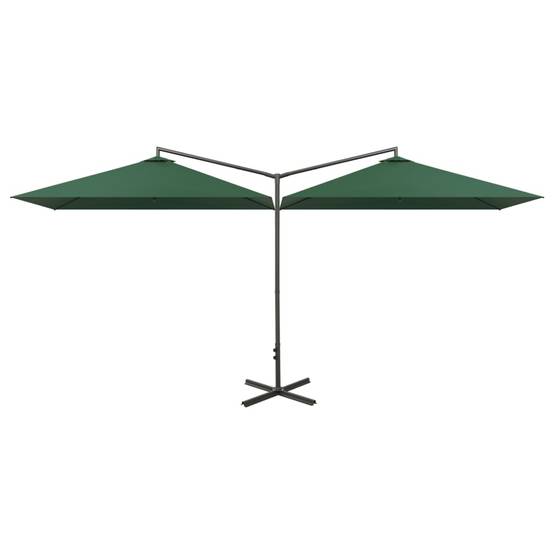 Parasol de jardin double avec mât en acier vert, 600 x 290 x 260 cm - PANGIVO - Image 2
