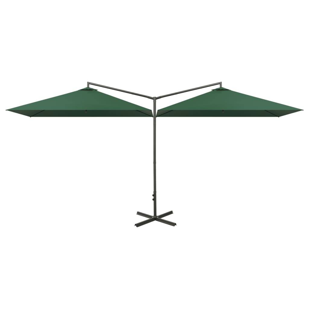 Parasol de jardin double avec mât en acier vert, 600 x 290 x 260 cm - PANGIVO - Image 2