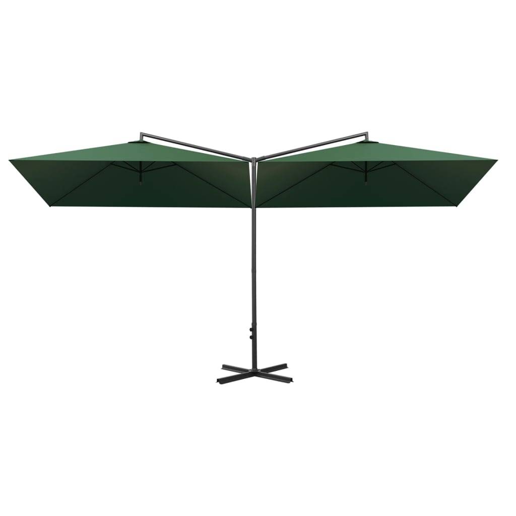 Parasol de jardin double avec mât en acier vert, 600 x 290 x 260 cm - PANGIVO - Image 3