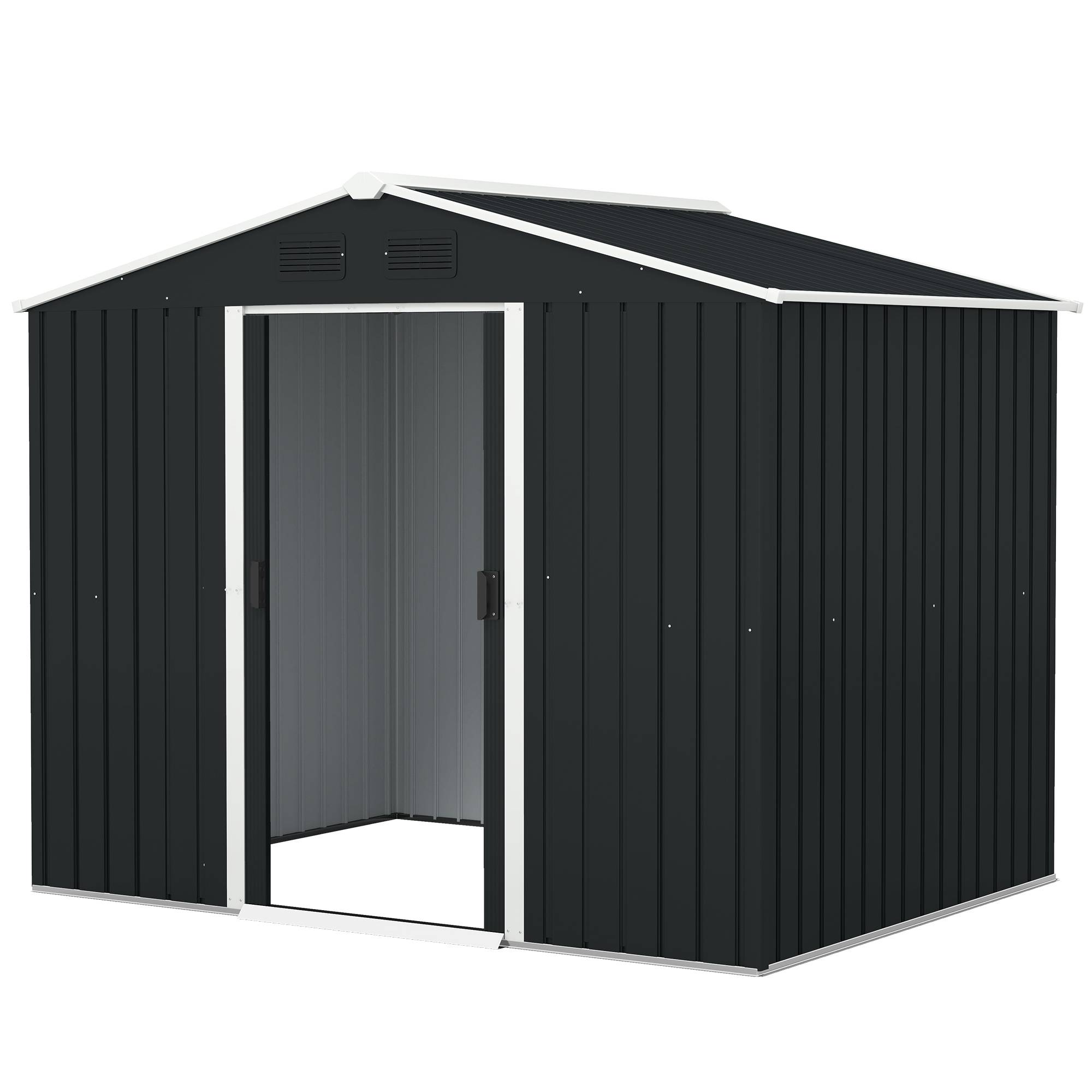 Sans Marque - Abri jardin acier galvanisé 3,6m² aérations toit pente double porte coulissante 236x174x190 cm gris foncé - Image 2