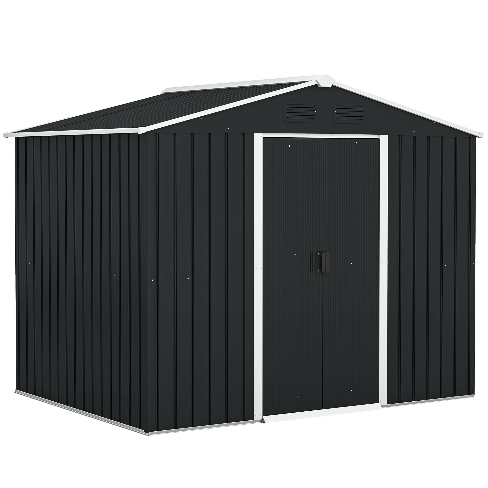 Sans Marque - Abri jardin acier galvanisé 3,6m² aérations toit pente double porte coulissante 236x174x190 cm gris foncé - Image 1