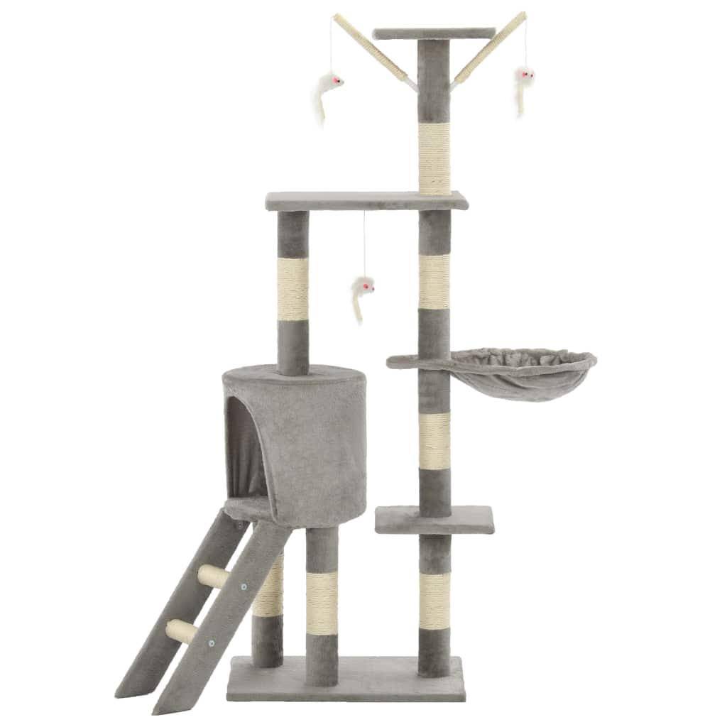 Helloshop26 - Arbre à chat griffoir grattoir niche jouet animaux peluché en sisal 138 cm gris - Imagen 2