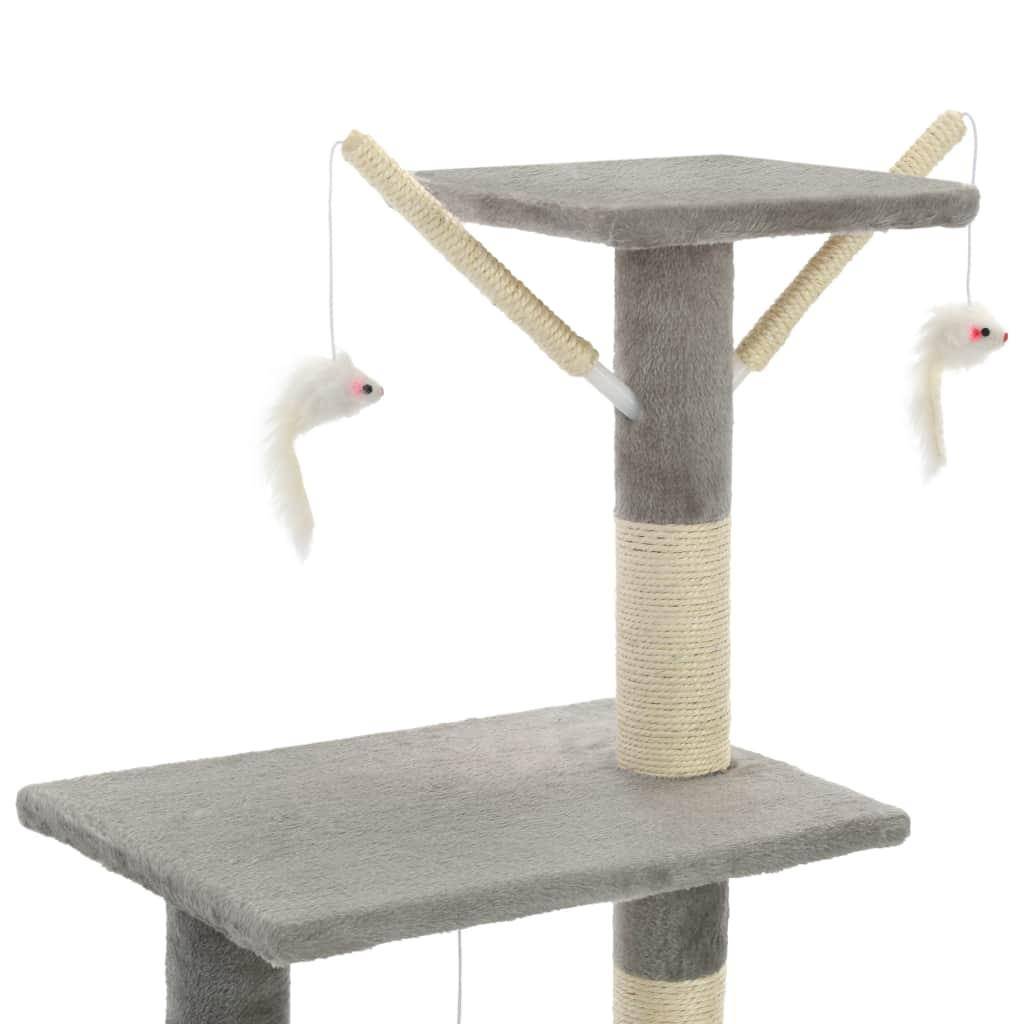Helloshop26 - Arbre à chat griffoir grattoir niche jouet animaux peluché en sisal 138 cm gris - Imagen 5