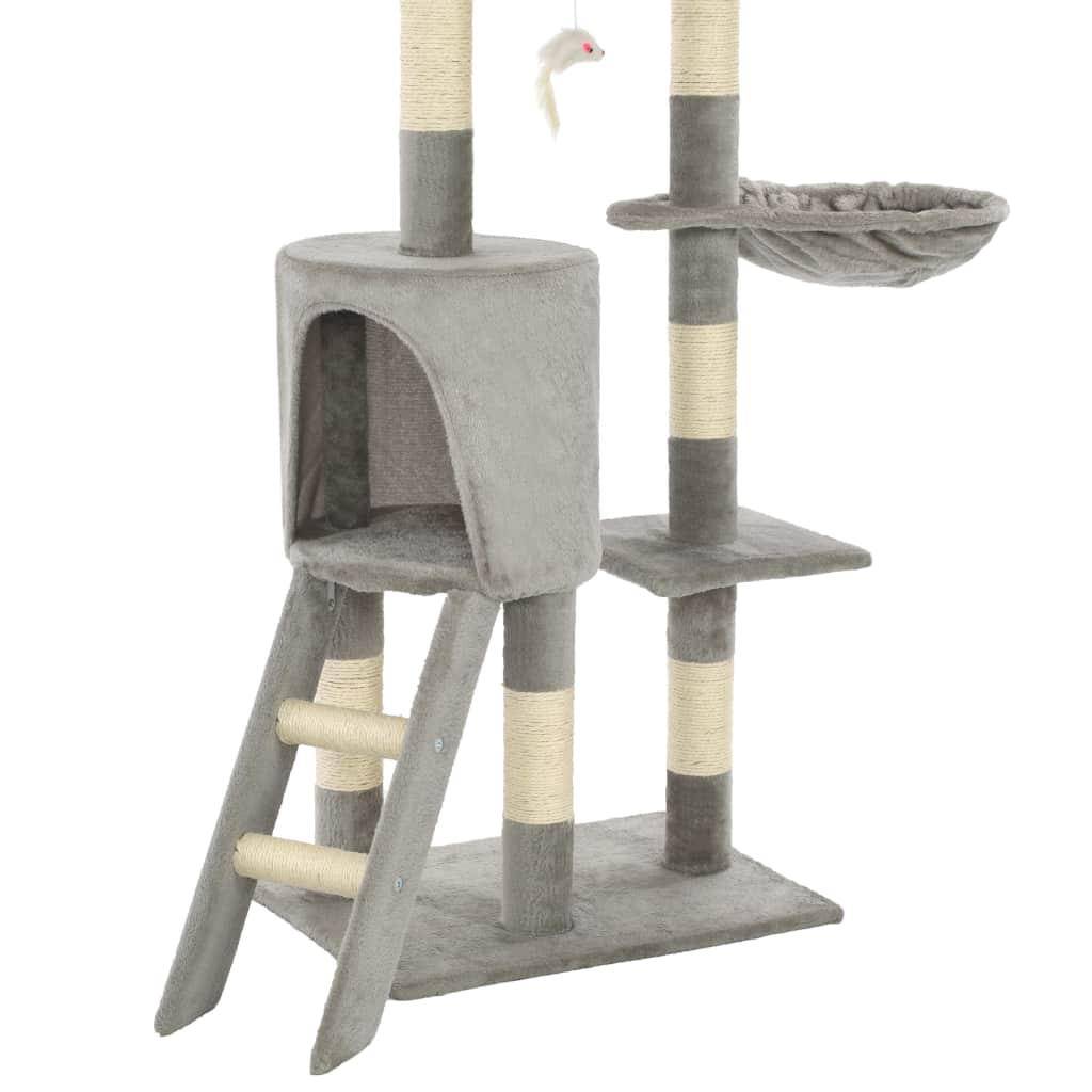 Helloshop26 - Arbre à chat griffoir grattoir niche jouet animaux peluché en sisal 138 cm gris - Imagen 7