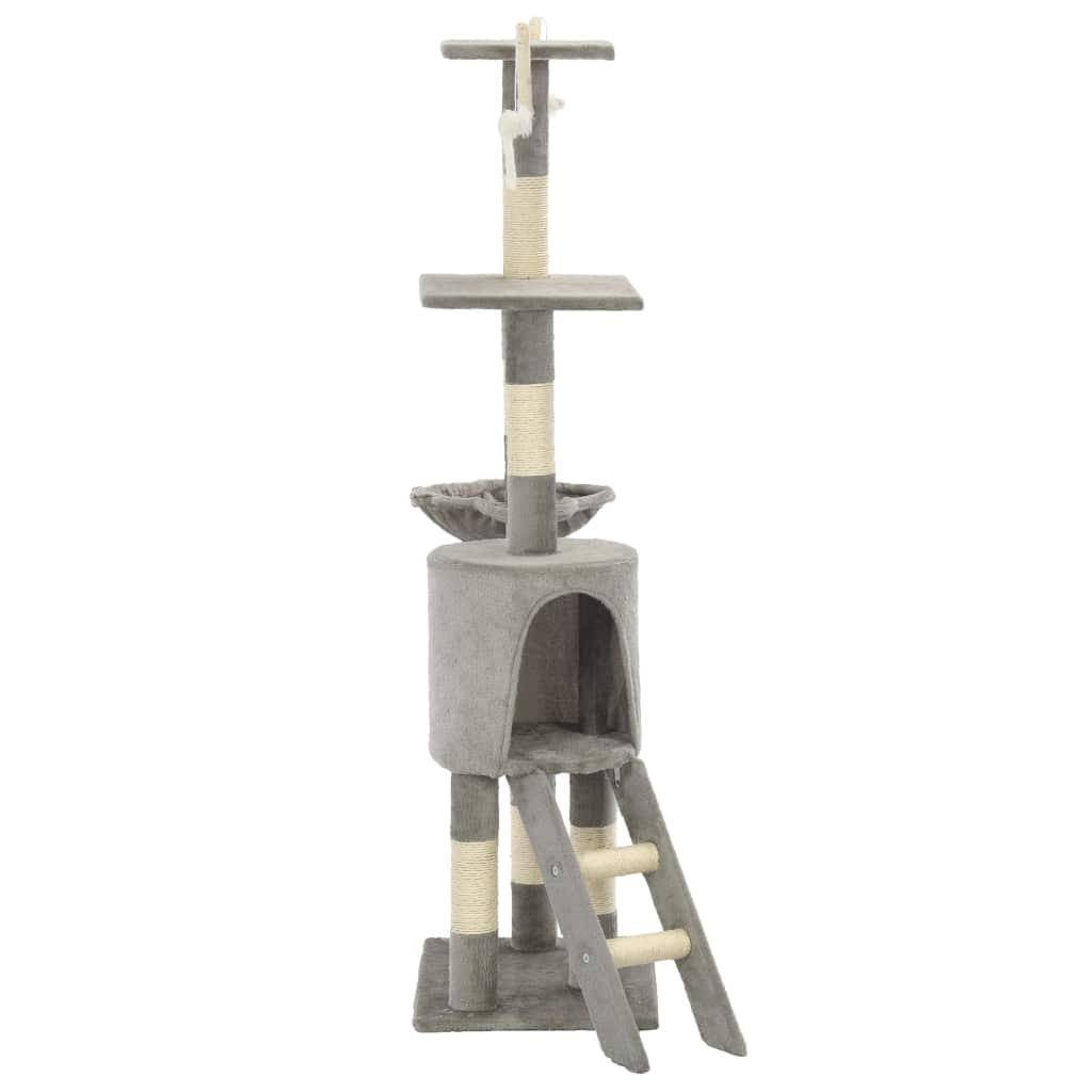 Helloshop26 - Arbre à chat griffoir grattoir niche jouet animaux peluché en sisal 138 cm gris - Imagen 3