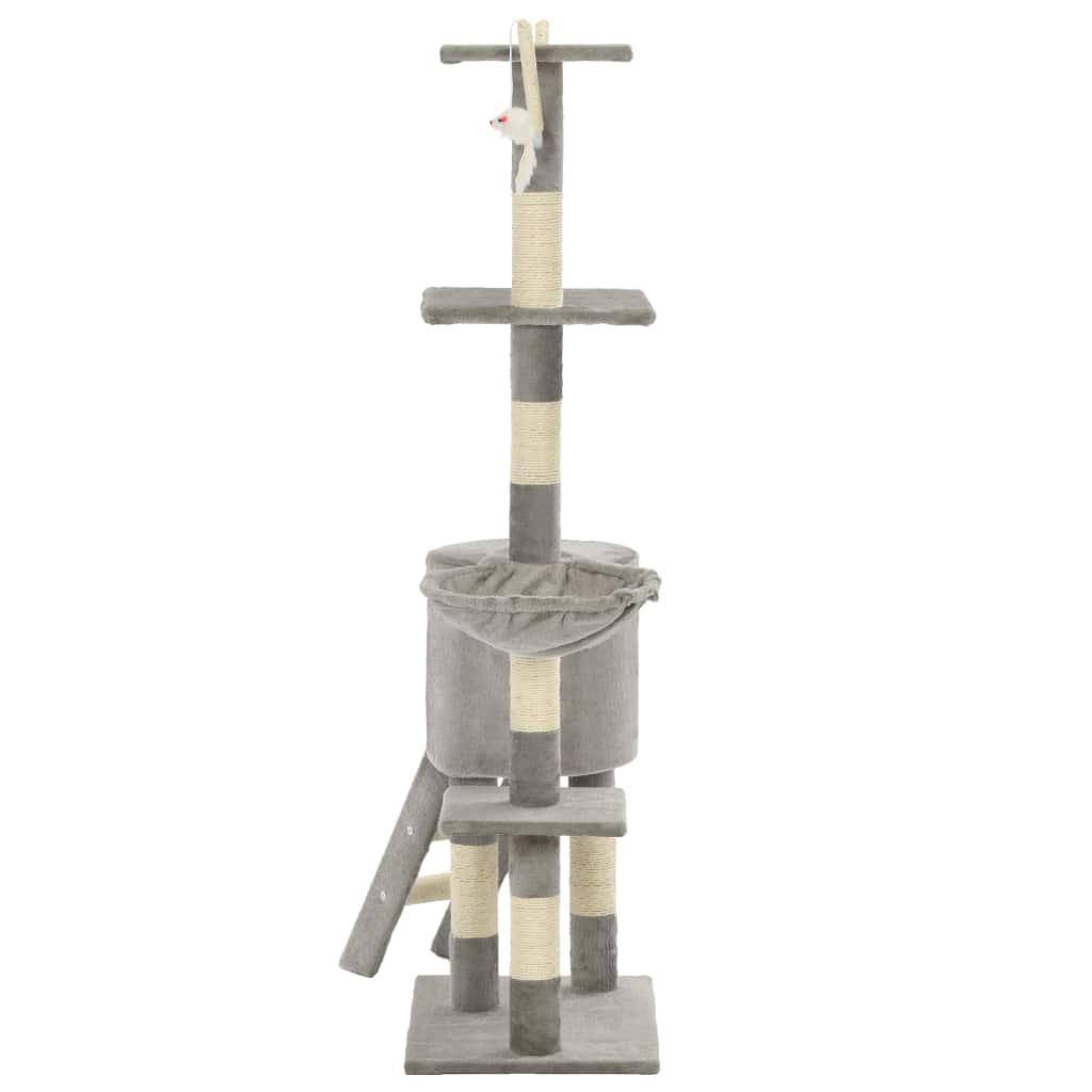 Helloshop26 - Arbre à chat griffoir grattoir niche jouet animaux peluché en sisal 138 cm gris - Imagen 4