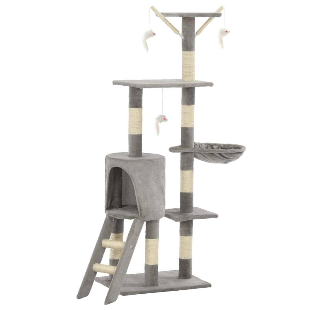 Helloshop26 - Arbre à chat griffoir grattoir niche jouet animaux peluché en sisal 138 cm gris - Imagen 1