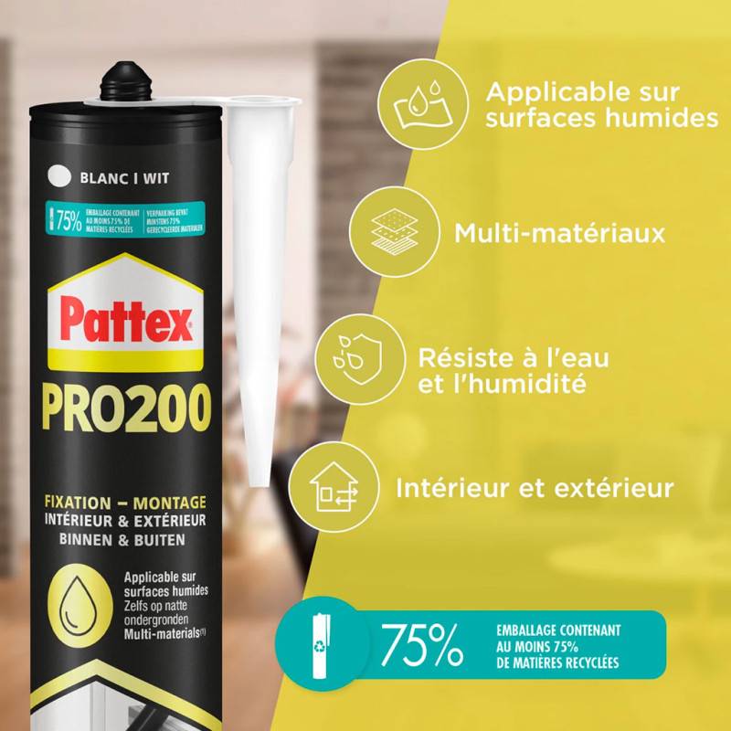Pattex - PATTEX Colle de Fixation PRO200 Blanc 480g – Intérieur Extérieur Multi-Matériaux - Image 2