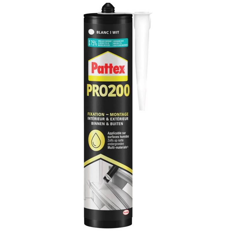 Pattex - PATTEX Colle de Fixation PRO200 Blanc 480g – Intérieur Extérieur Multi-Matériaux