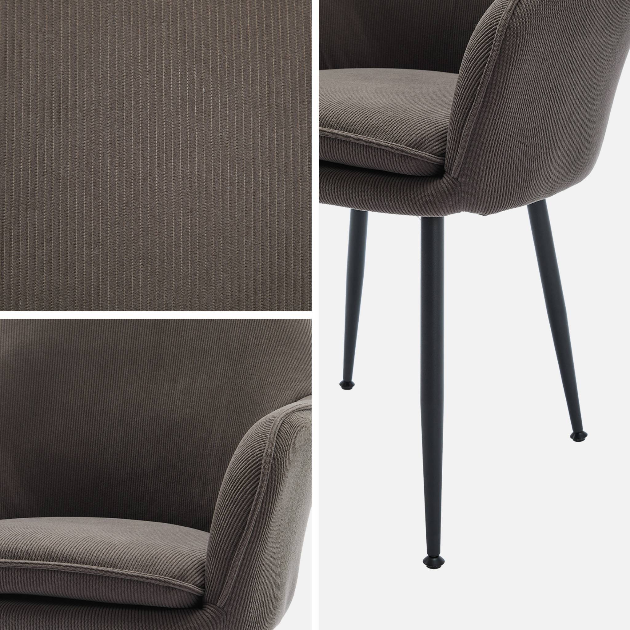 sweeek - Lot de 2 fauteuils en velours côtelé gris foncé et pieds en métal noir mat. L 57 x P 59 x H 84.5 | sweeek - Image 6