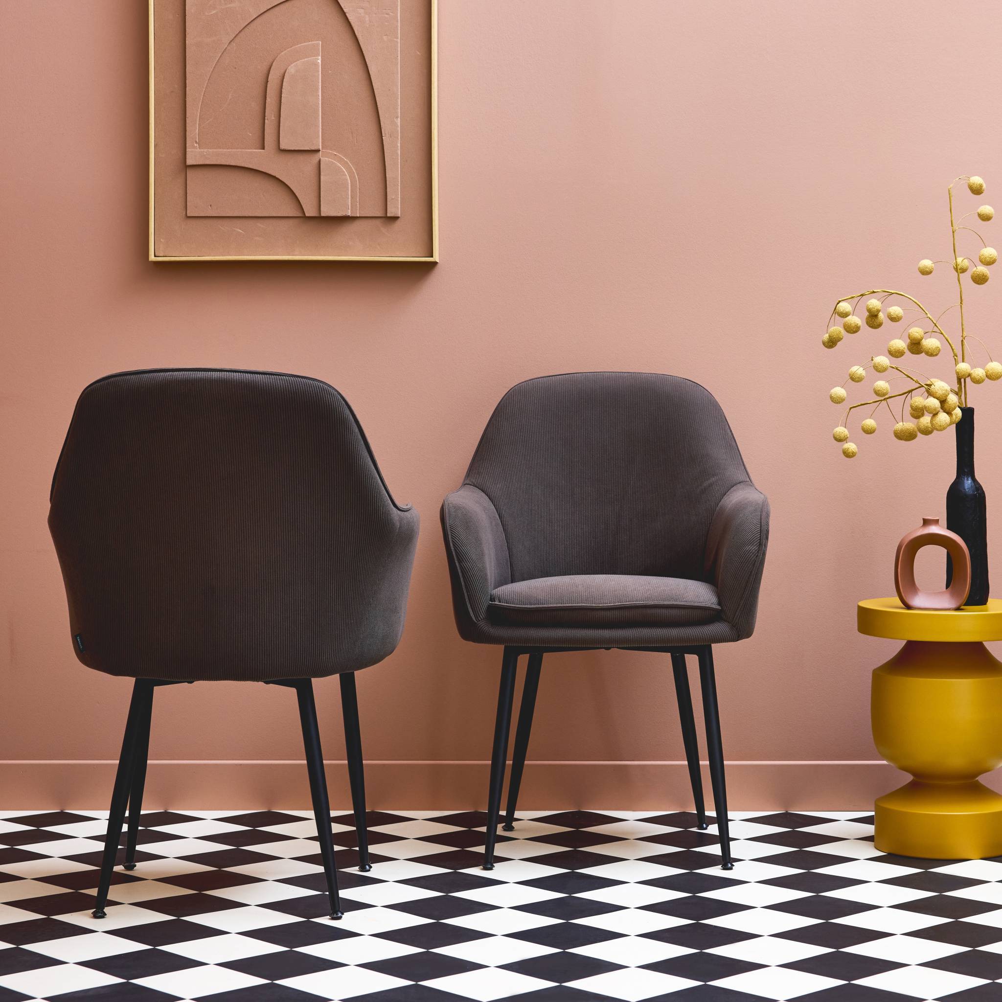 sweeek - Lot de 2 fauteuils en velours côtelé gris foncé et pieds en métal noir mat. L 57 x P 59 x H 84.5 | sweeek - Image 3