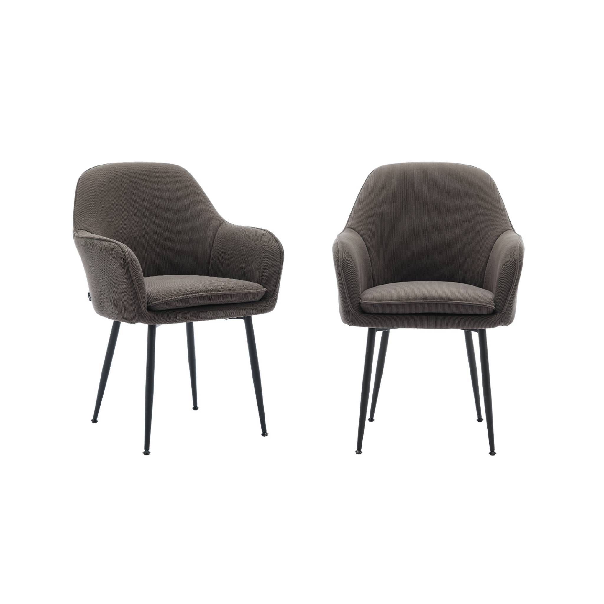 sweeek - Lot de 2 fauteuils en velours côtelé gris foncé et pieds en métal noir mat. L 57 x P 59 x H 84.5 | sweeek - Image 2