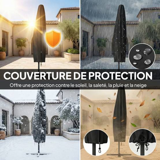 Parasol déporté LED en aluminium et polyester gris 304 x 260 x 245 cm - PANGIVO - Image 7