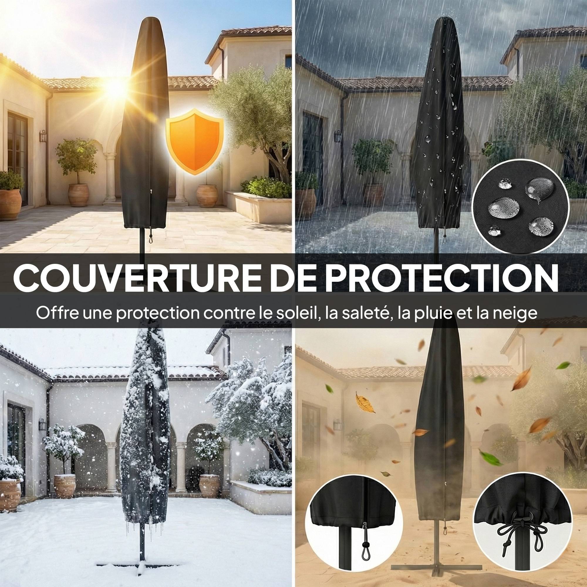 Parasol déporté LED en aluminium et polyester gris 304 x 260 x 245 cm - PANGIVO - Image 7