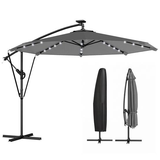 Parasol déporté LED en aluminium et polyester gris 304 x 260 x 245 cm - PANGIVO - Image 2