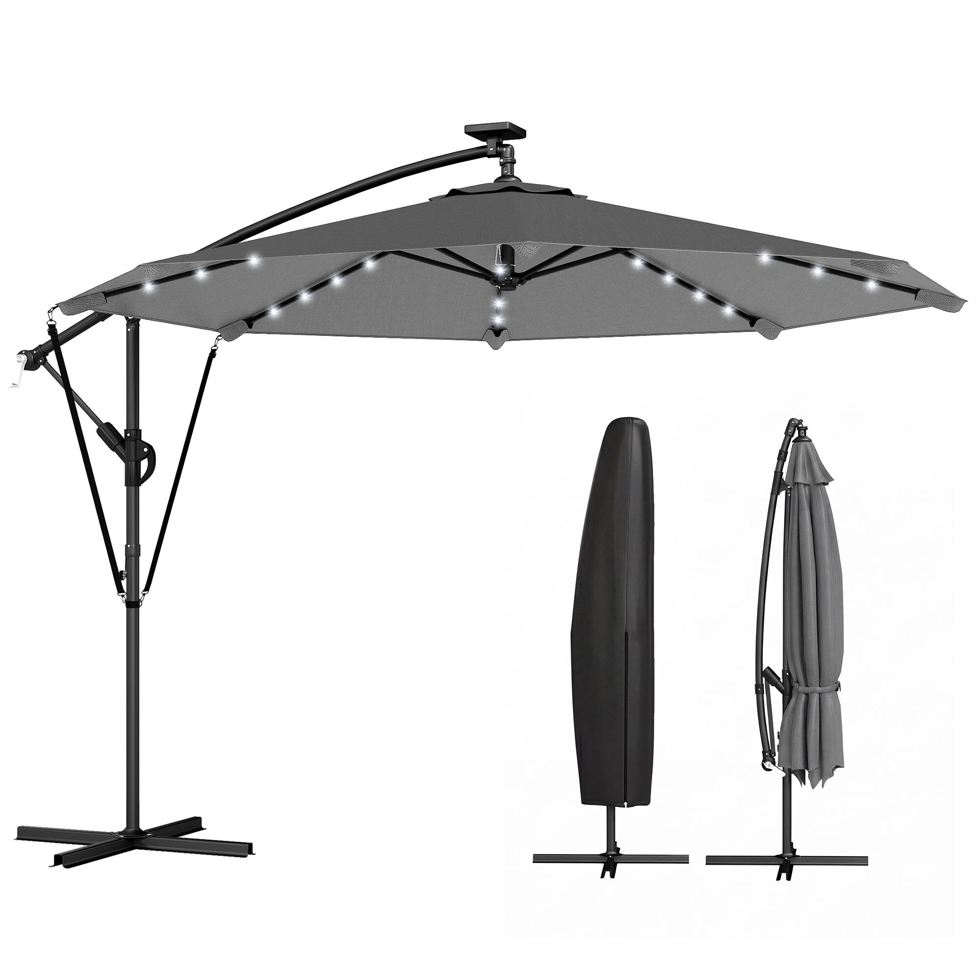 Parasol déporté LED en aluminium et polyester gris 304 x 260 x 245 cm - PANGIVO - Image 2