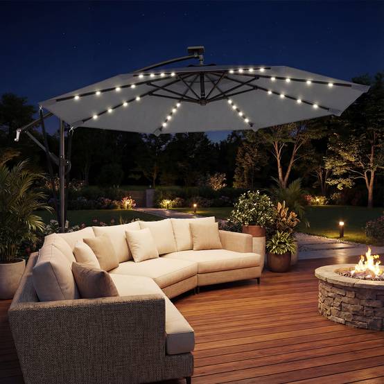 Parasol déporté LED en aluminium et polyester gris 304 x 260 x 245 cm - PANGIVO - Image 4