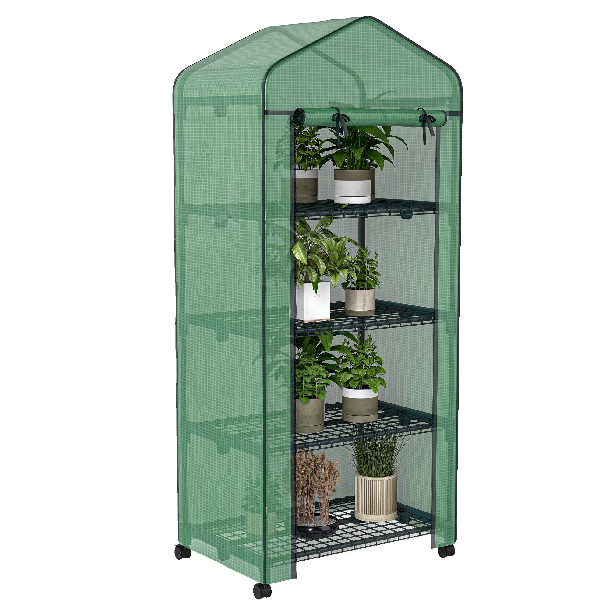 Mini serre de balcon acier plastique verte 4 étagères porte zippée 69x50x165cm - ComfortXL Outdoor Living - Image 1