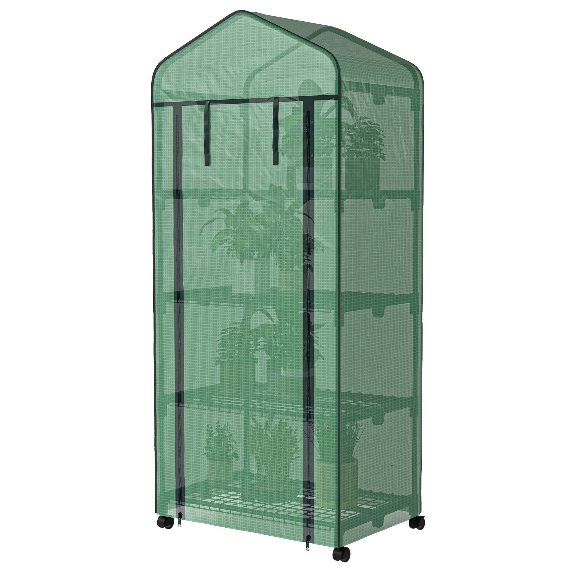 Mini serre de balcon acier plastique verte 4 étagères porte zippée 69x50x165cm - ComfortXL Outdoor Living - Image 2