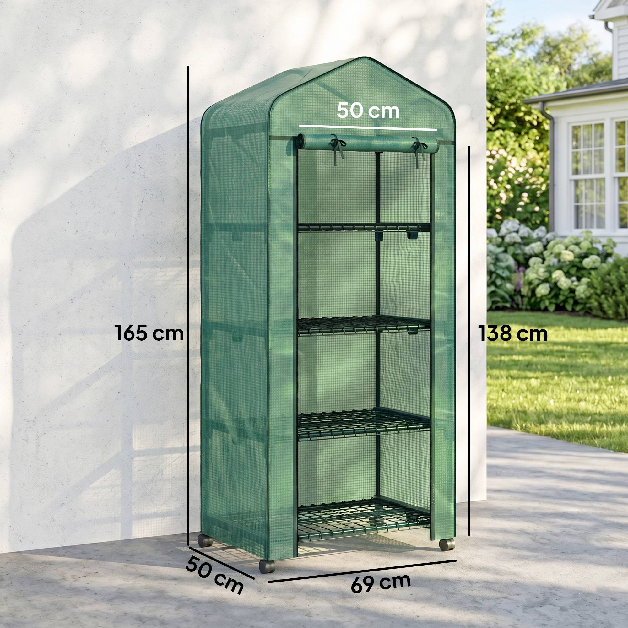 Mini serre de balcon acier plastique verte 4 étagères porte zippée 69x50x165cm - ComfortXL Outdoor Living - Image 5