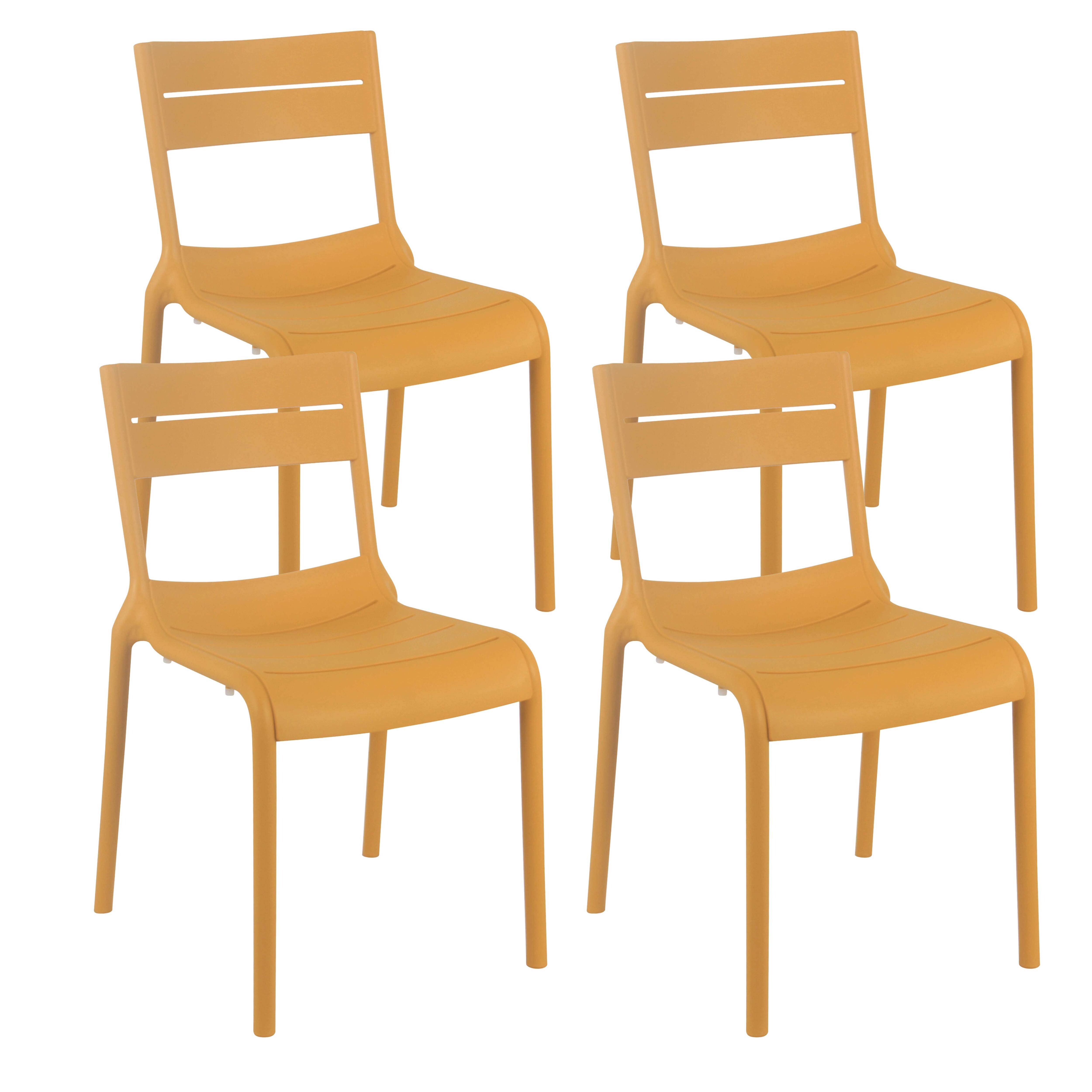 Oviala - Lot de 4 chaises de terrasse en plastique jaune moutarde Paname - Oviala - Imagen 1