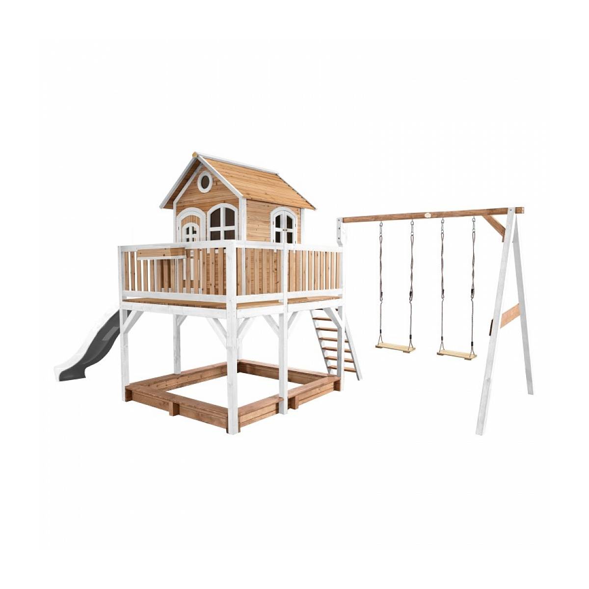 Maisonnette Axi LIAM Brun Blanc avec Toboggan, Balançoires et Bac à Sable - Espace de Jeu Sécurisé - Image 1