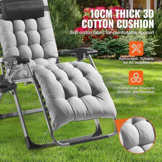 Vevor - VEVOR Fauteuil inclinable zéro gravité 645 mm, charge 226,8 kg, coussin. Gris. - Image 4