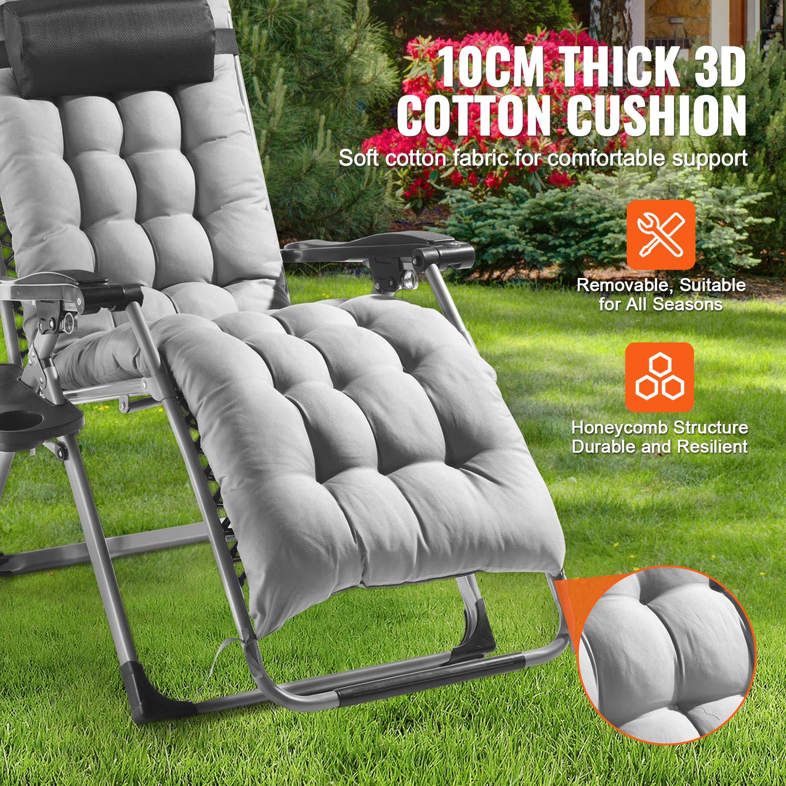 Vevor - VEVOR Fauteuil inclinable zéro gravité 645 mm, charge 226,8 kg, coussin. Gris. - Image 4