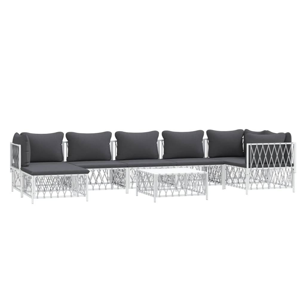 Helloshop26 - Salon de jardin meuble d'extérieur ensemble de mobilier 8 pièces avec coussins blanc acier - Imagen 1