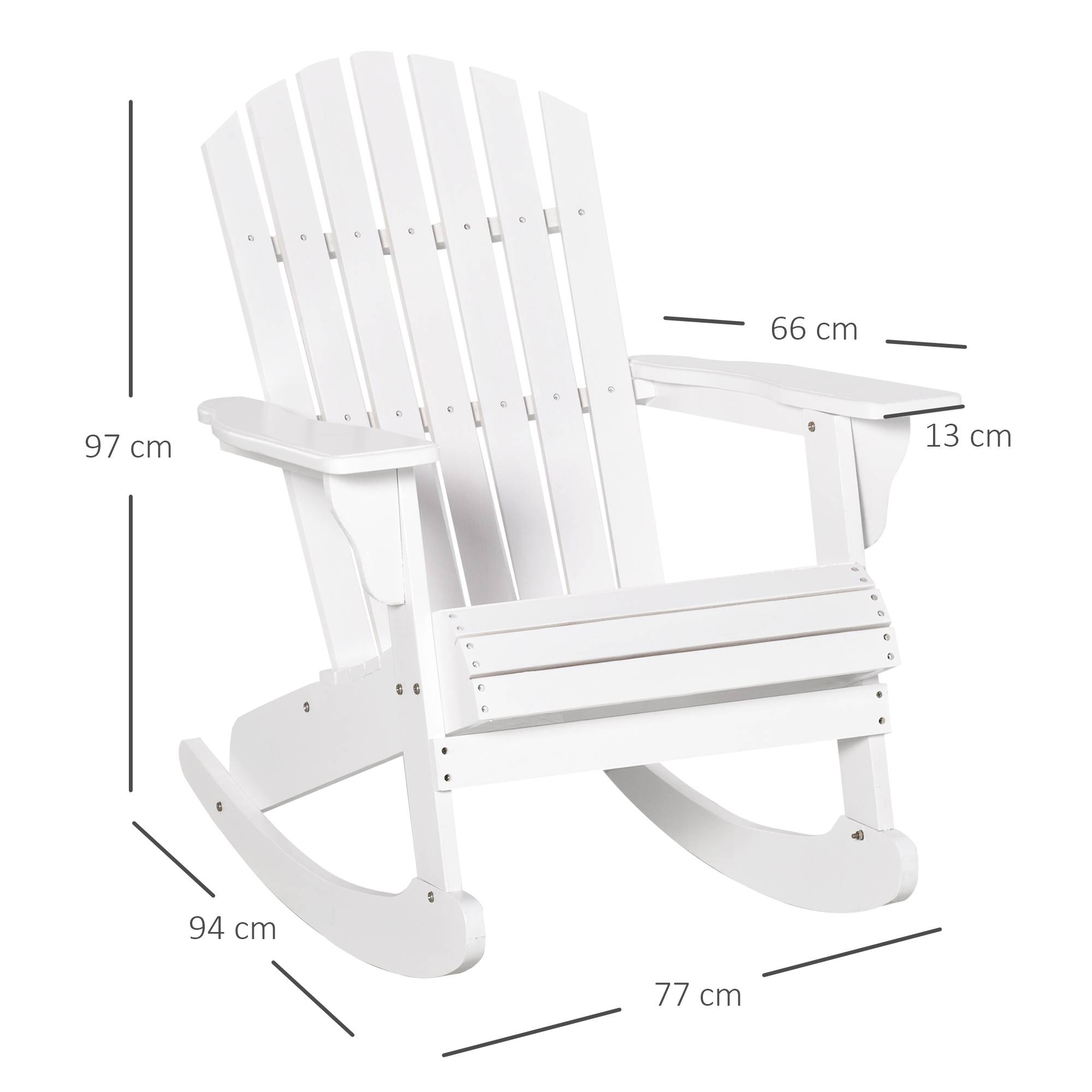 Fauteuil à bascule Adirondack bois massif pour jardin dossier ergonomique 77x94cm blanc - ComfortXL Outdoor Living - Image 3