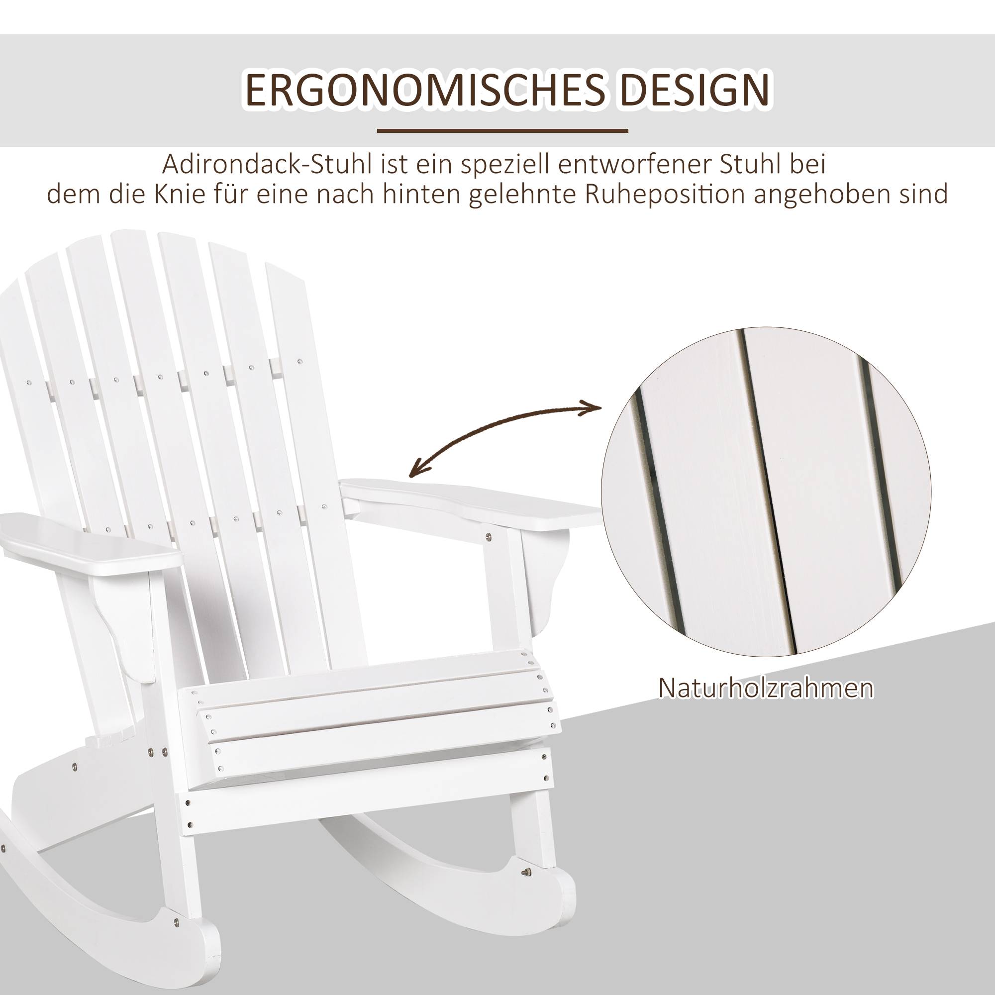 Fauteuil à bascule Adirondack bois massif pour jardin dossier ergonomique 77x94cm blanc - ComfortXL Outdoor Living - Image 5