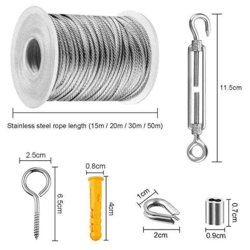 Corde en acier inoxydable, corde suspendue en acier inoxydable, corde à linge extérieure, câble métallique extérieur (10M)-Lytech - Image 2
