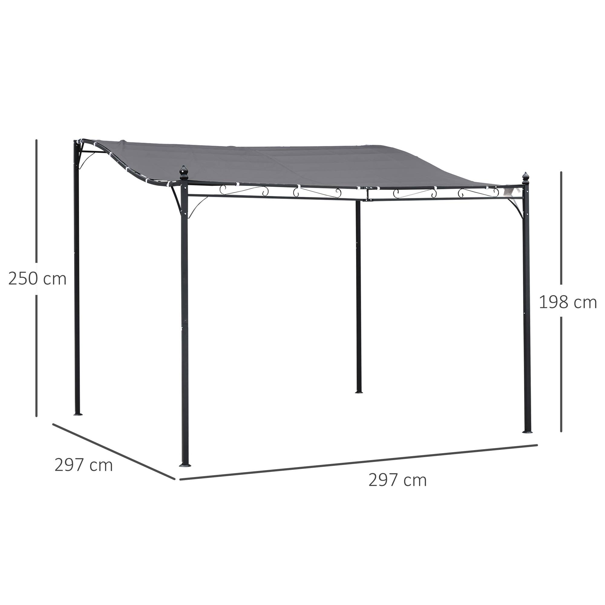 Pergola Adossée Métal Jardin Terrasse Protection Solaire Anti-UV 3x3m Gris - ComfortXL Outdoor Living - Image 5