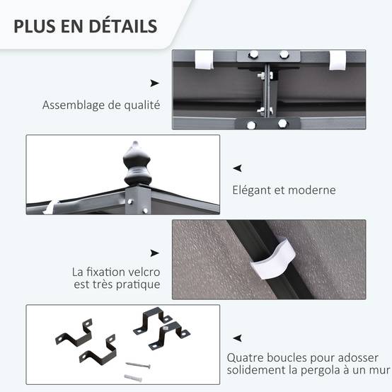 Pergola Adossée Métal Jardin Terrasse Protection Solaire Anti-UV 3x3m Gris - ComfortXL Outdoor Living - Image 7