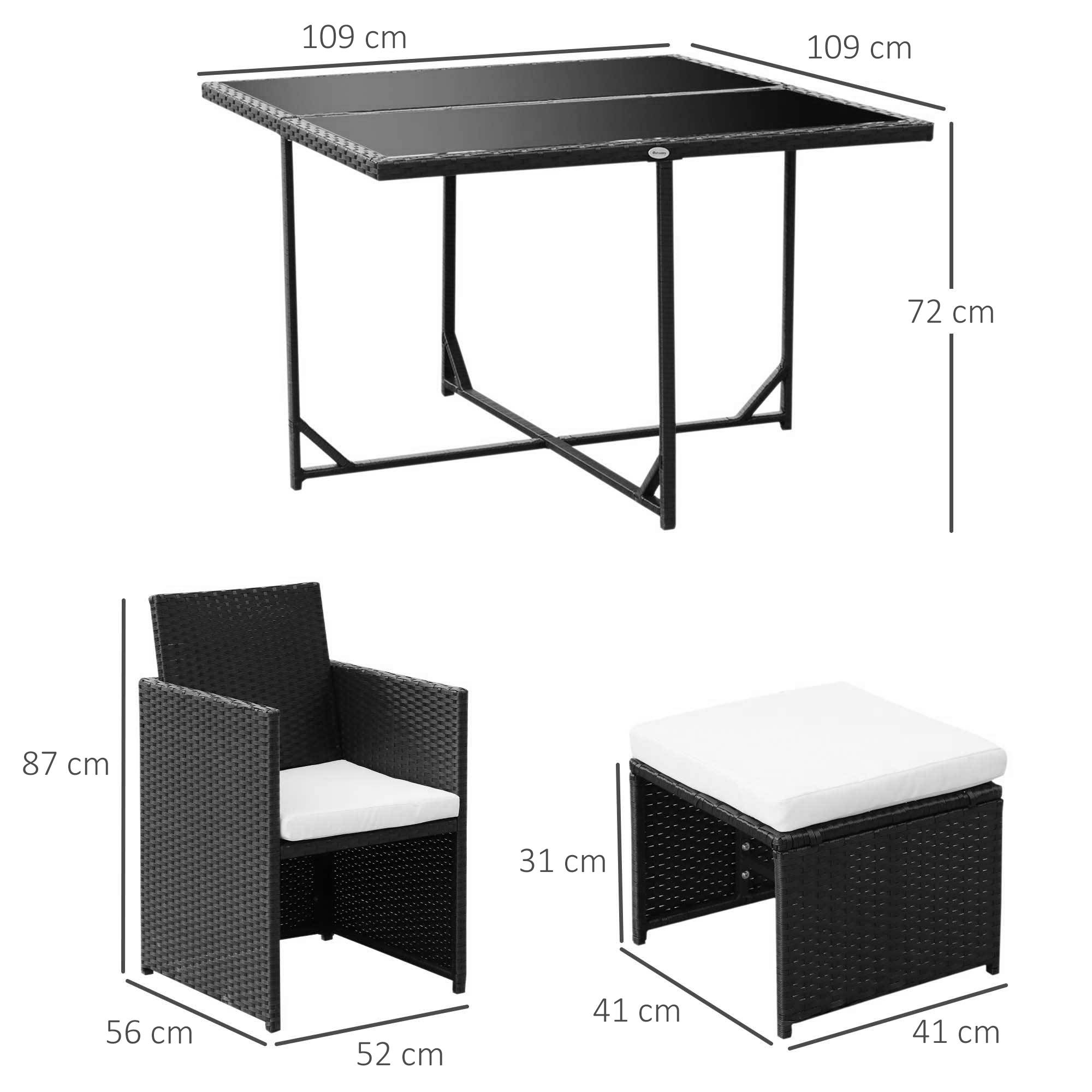 ComfortXL - Salon de jardin 8 places en résine tressée noir et blanc avec table chaises et tabourets gain de place - Image 3