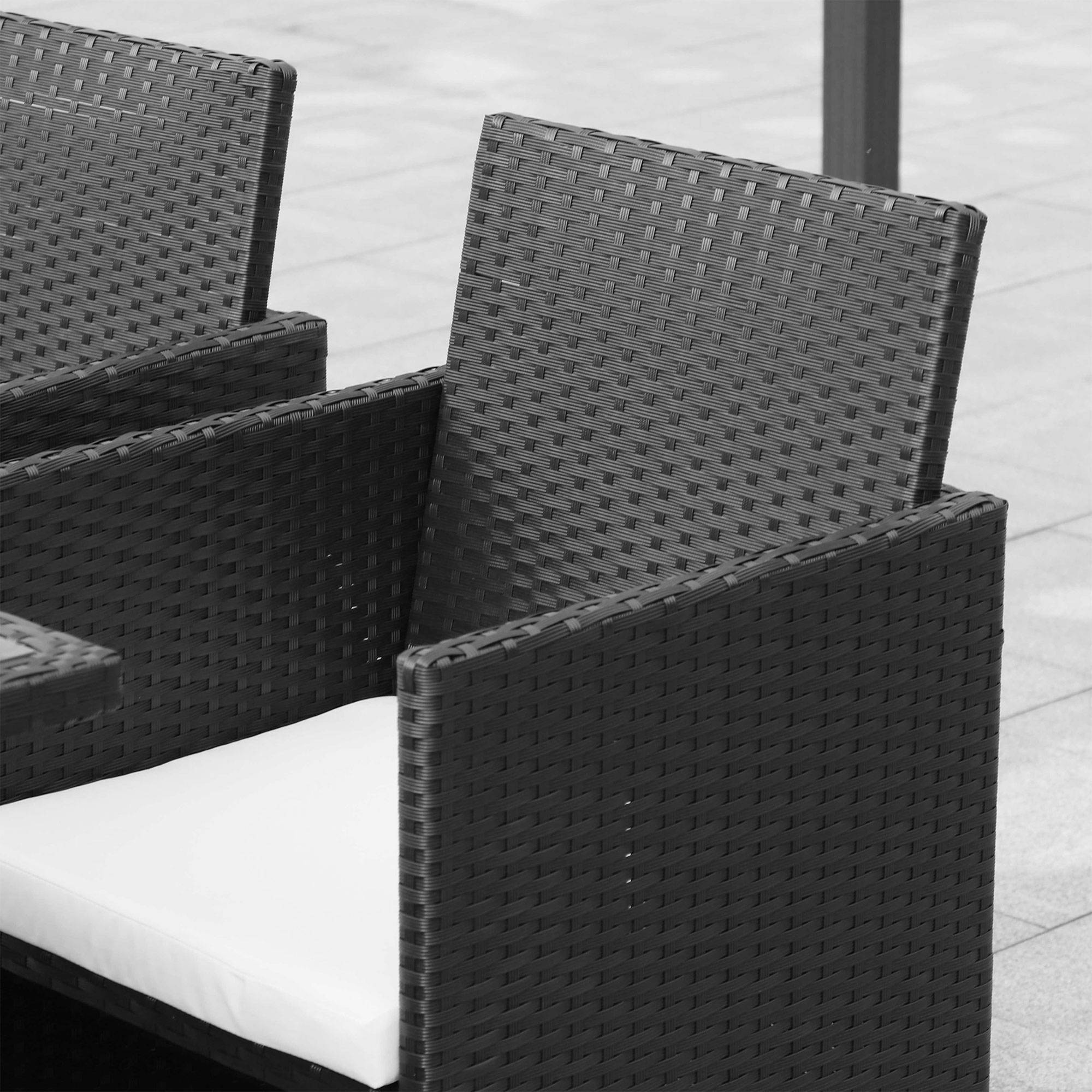 ComfortXL - Salon de jardin 8 places en résine tressée noir et blanc avec table chaises et tabourets gain de place - Image 8