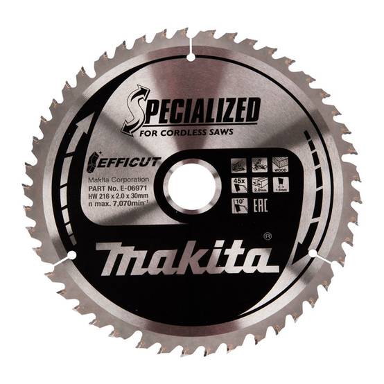 Lames carbure "EFFICUT" pour bois, pour scies radiales à batterie MAKITA - taille Ø 260 mm x 45 Dents - MAKITA ACCESSOIRES - Image 5
