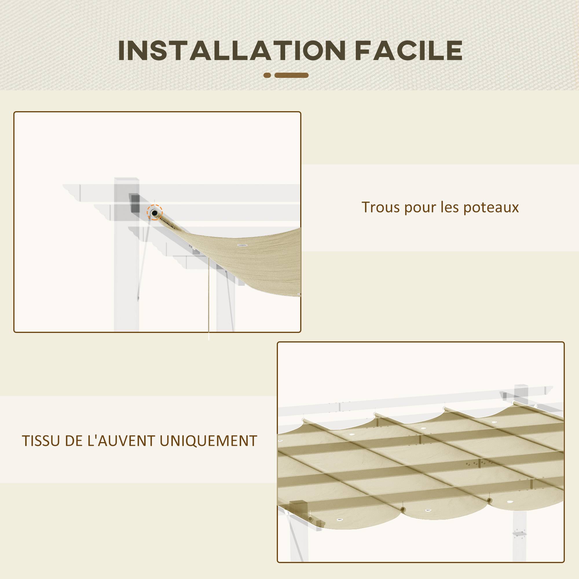 Outsunny - Toile de toit pour pergola tonnelle rétractable 3x3m beige - Outsunny - Image 6