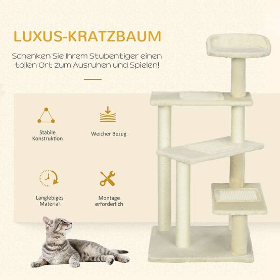 Arbre à chat sisal et peluche beige 50 x 50 x 100 cm - PANGIVO - Image 6