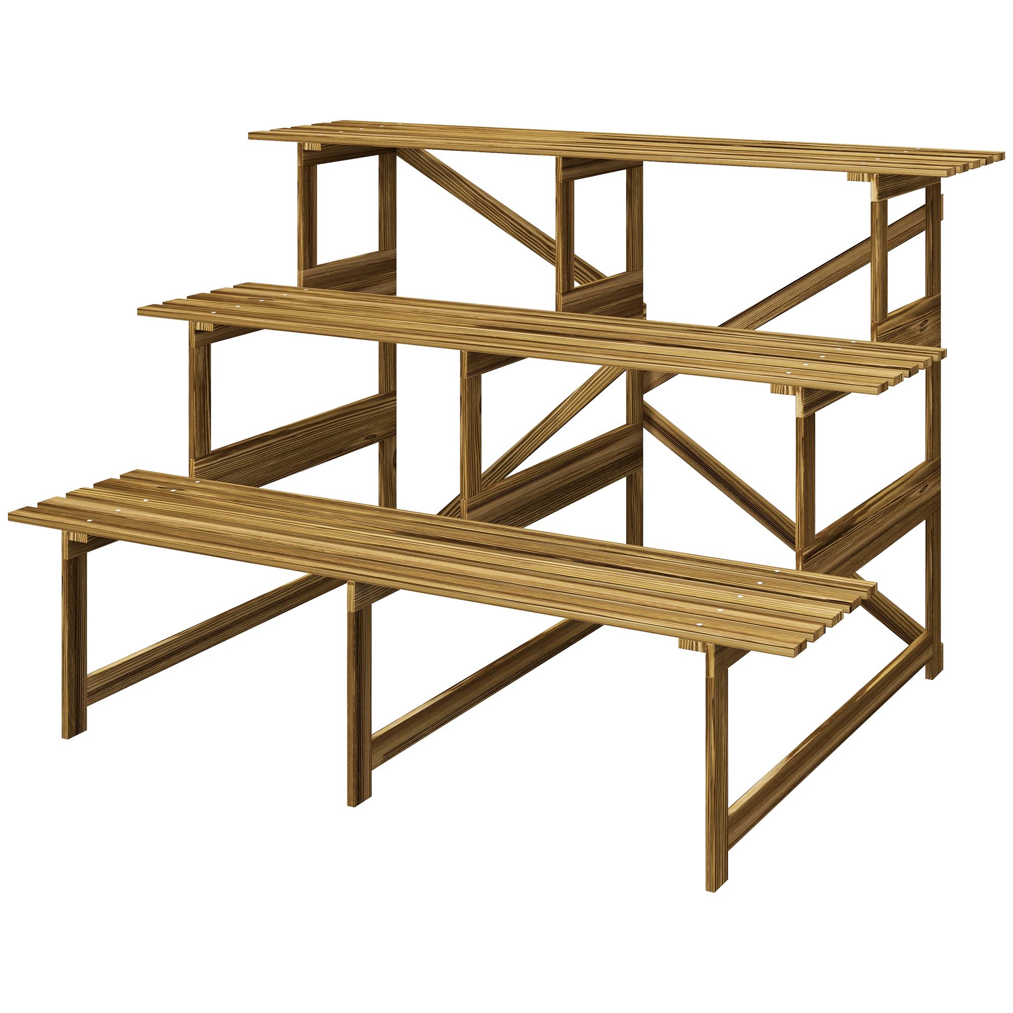 Étagère à plantes escalier 3 niveaux bois de sapin massif terrasse 120x80x78cm - ComfortXL Outdoor Living - Image 2