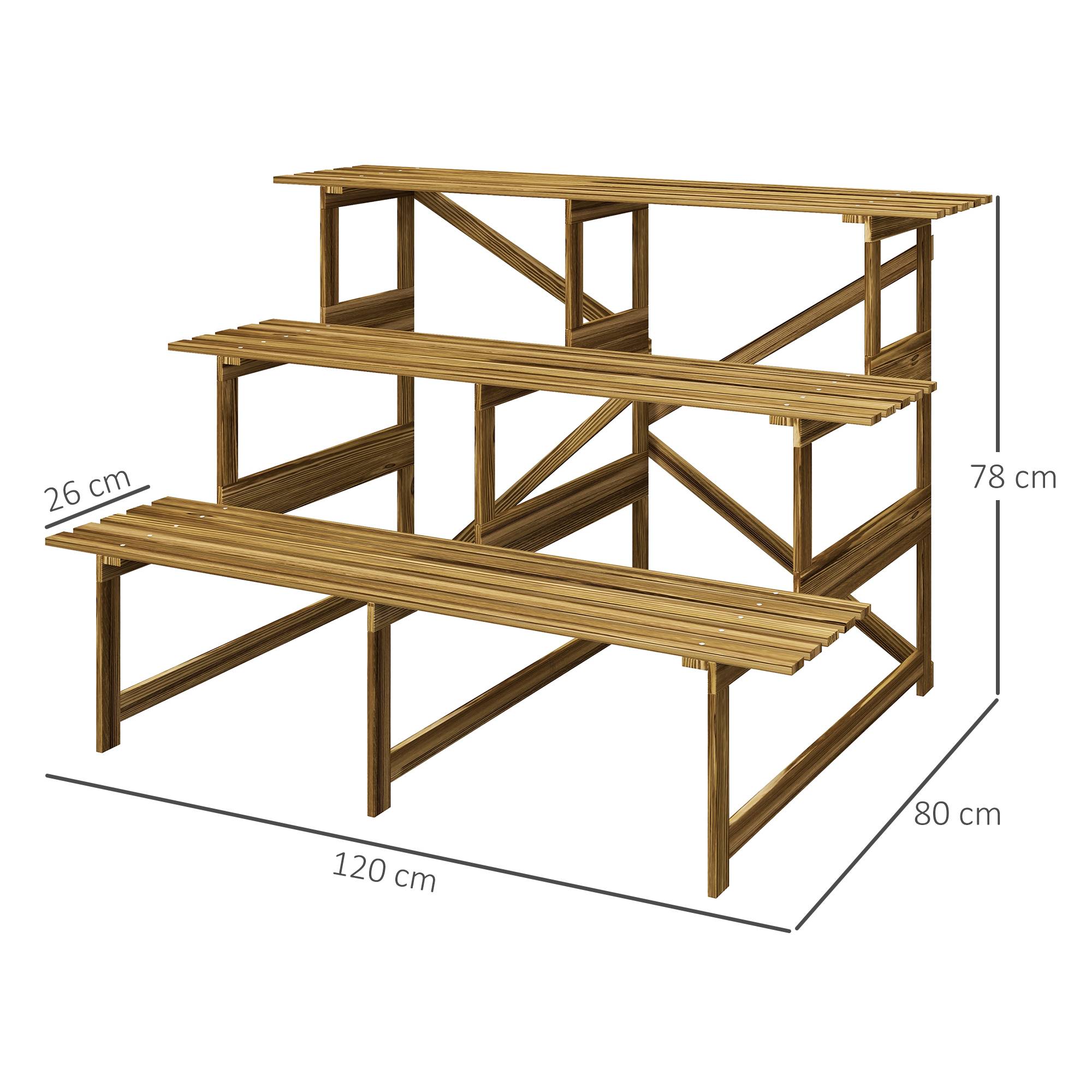 Étagère à plantes escalier 3 niveaux bois de sapin massif terrasse 120x80x78cm - ComfortXL Outdoor Living - Image 5