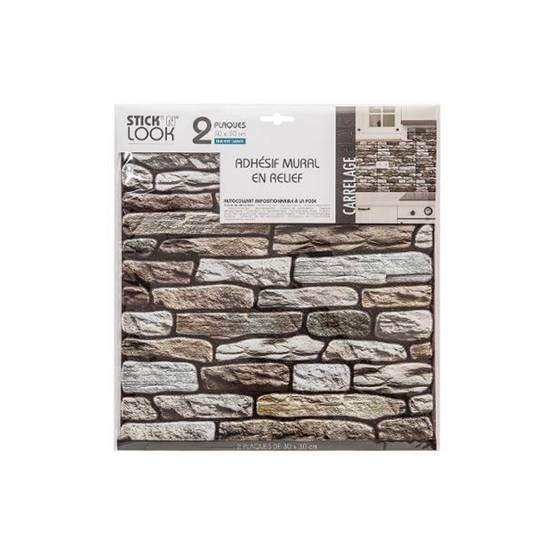 Lot de 2 Stickers Muraux "Pierre" 30x30cm Taupe - Image 3