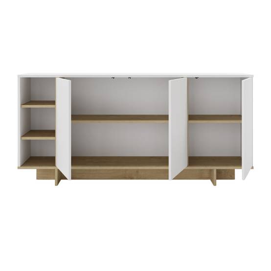 Buffet 3 portes 3 niches 170cm en mélaminé blanc et imitation bois - ESQUISSE - Image 4